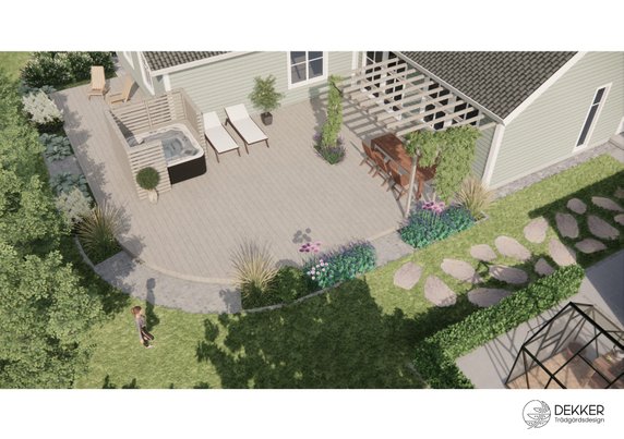 3d stillbild designförslag uteplats ovan  projekt kustnära nybyggnation