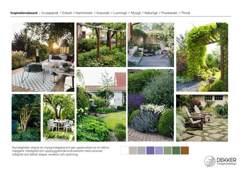 exempel på inspirationsboard med blandade trädgårdsbilder