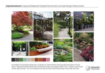 trädgårdsdesign inspirationsboard med blandade trädgårdsbilder