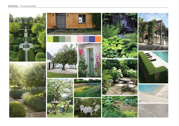 trädgårdsdesign 2d inspirationsboard med trädgårdsbilder